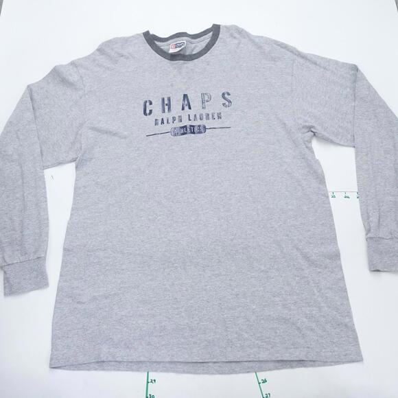 VTG Chaps Ralph Lauren Shirt Mens Large Gray Cotton Spellout Athletics Crew Neck - Picture 1 of 6
